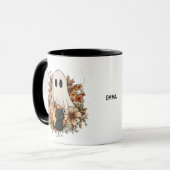 Personalized Cute Ghost and Black Cat Autumn Mug マグカップ (正面左)