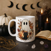 Personalized Cute Ghost and Black Cat Autumn Mug モーフィングマグカップ