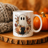 Personalized Cute Ghost and Black Cat Autumn Mug モーフィングマグカップ