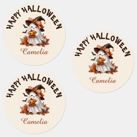 Personalized Cute Ghost Halloween Name Stickers ラベル (グループ)