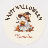 Personalized Cute Ghost Halloween Name Stickers ラベル (デザイン2)