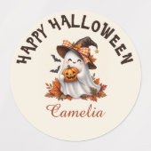 Personalized Cute Ghost Halloween Name Stickers ラベル (デザイン1)