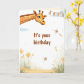 Personalized Cute Giraffe Birthday Card カード (黄色い花)