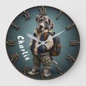 Personalized Cute Great Dane Puppy Backpack ラージ壁時計 (正面)