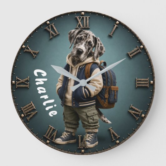 Personalized Cute Great Dane Puppy Backpack ラージ壁時計 (正面)