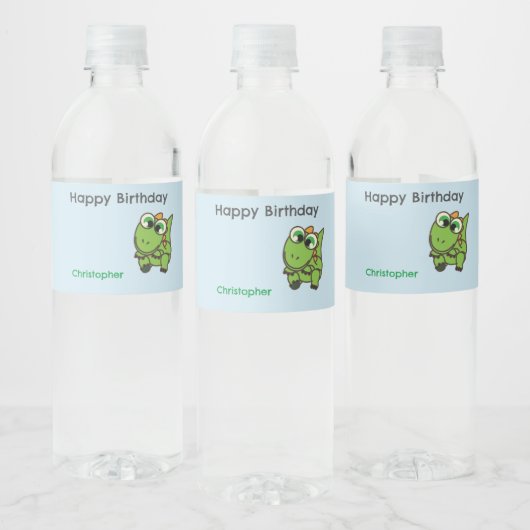 Personalized cute green dinosaurs blue birthday ペットボトルラベル (ボトル)