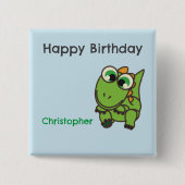 Personalized cute green dinosaurs blue birthday 缶バッジ (正面)