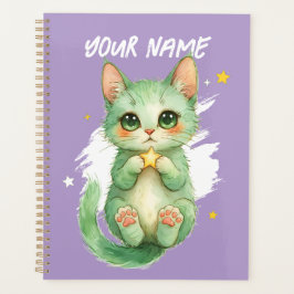 Personalized Cute Green Kitty Cat Planner プランナー手帳