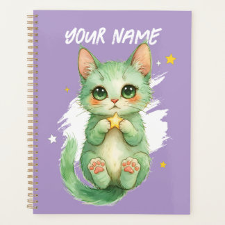 Personalized Cute Green Kitty Cat Planner プランナー手帳