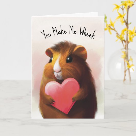 Personalized Cute Guinea Pig Valentine’s Day カード (黄色い花)
