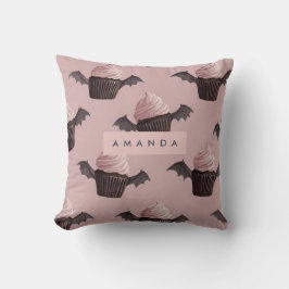 Personalized Cute Halloween Spooky Bat Cupcake クッション