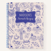 Personalized Cute Hand Drawn Food Flower Recipe ノートブック (正面)
