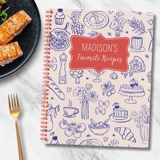 Personalized Cute Hand Drawn Food Flower Recipe ノートブック