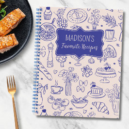 Personalized Cute Hand Drawn Food Flower Recipe ノートブック