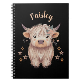 Personalized Cute Highland Cow Notebook Black ノートブック