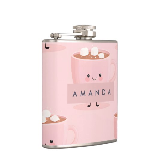 Personalized Cute Hot Cocoa with Marshmallows フラスク (右)