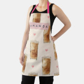 Personalized Cute Iced Coffee with Hearts Pattern エプロン (インサイチュ)
