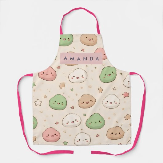 Personalized Cute Kawaii Mochi Pattern エプロン (正面)