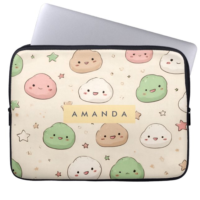 Personalized Cute Kawaii Mochi Pattern ラップトップスリーブ (正面)
