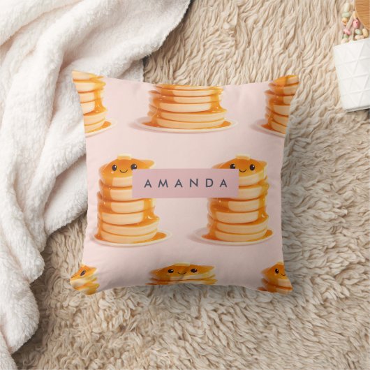 Personalized Cute Kawaii Pancake Stack with Syrup クッション (ブランケット)