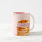 Personalized Cute Kawaii Pancake Stack with Syrup ツートーンマグカップ (正面右)