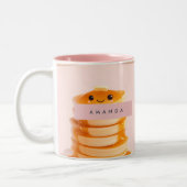 Personalized Cute Kawaii Pancake Stack with Syrup ツートーンマグカップ (左)
