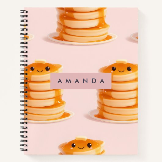 Personalized Cute Kawaii Pancake Stack with Syrup ノートブック (正面)