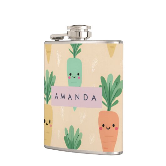 Personalized Cute Kawaii Pastel Carrot Faces  フラスク (左)