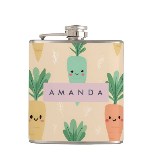 Personalized Cute Kawaii Pastel Carrot Faces  フラスク (正面)