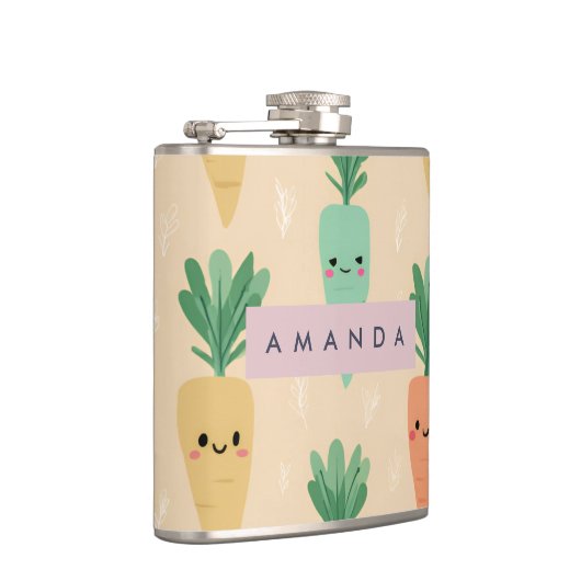 Personalized Cute Kawaii Pastel Carrot Faces  フラスク (右)