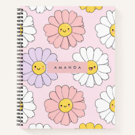 Personalized Cute Kawaii Pastel Daisy Flower Faces ノートブック