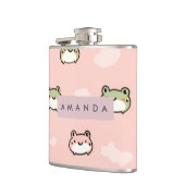 Personalized Cute Kawaii Pastel Frog Design Pink フラスク (左)
