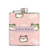 Personalized Cute Kawaii Pastel Frog Design Pink フラスク (正面)