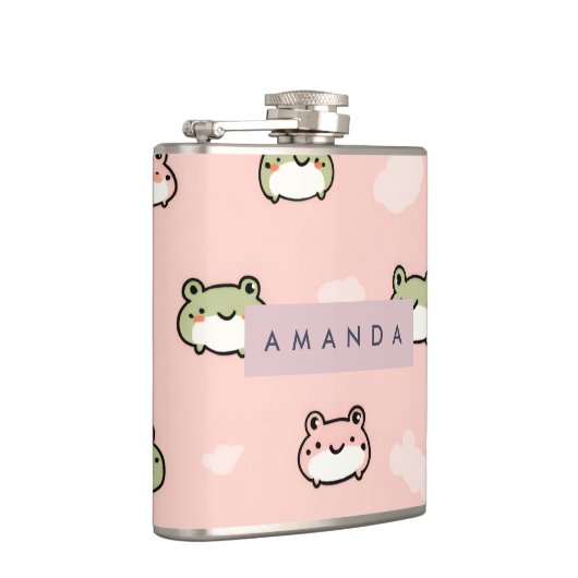 Personalized Cute Kawaii Pastel Frog Design Pink フラスク (右)