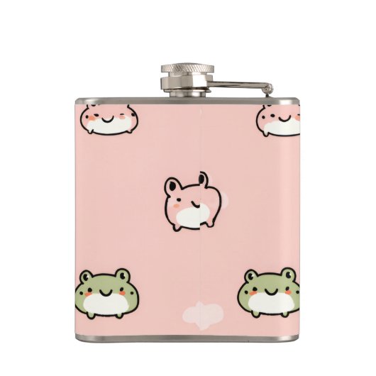 Personalized Cute Kawaii Pastel Frog Design Pink フラスク (裏面)
