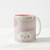 Personalized Cute Kawaii Pastel Smiling Clouds ツートーンマグカップ (正面右)