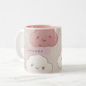 Personalized Cute Kawaii Pastel Smiling Clouds ツートーンマグカップ (正面左)