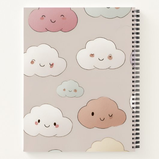 Personalized Cute Kawaii Pastel Smiling Clouds ノートブック (裏面)