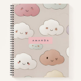 Personalized Cute Kawaii Pastel Smiling Clouds ノートブック