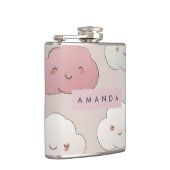 Personalized Cute Kawaii Pastel Smiling Clouds フラスク (右)