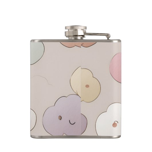 Personalized Cute Kawaii Pastel Smiling Clouds フラスク (裏面)