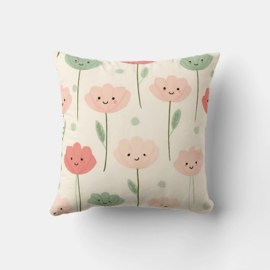 Personalized Cute Kawaii Pastel Smiling Flower  クッション (裏面)