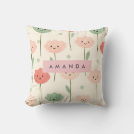 Personalized Cute Kawaii Pastel Smiling Flower  クッション