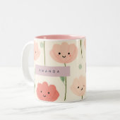 Personalized Cute Kawaii Pastel Smiling Flower  ツートーンマグカップ (正面左)