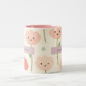 Personalized Cute Kawaii Pastel Smiling Flower  ツートーンマグカップ (中央)