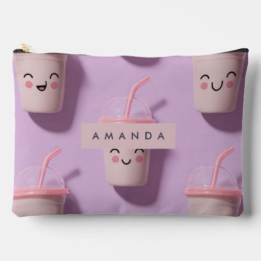 Personalized Cute Kawaii Pastel Smoothie Cup Faces アクセサリーポーチ (正面)