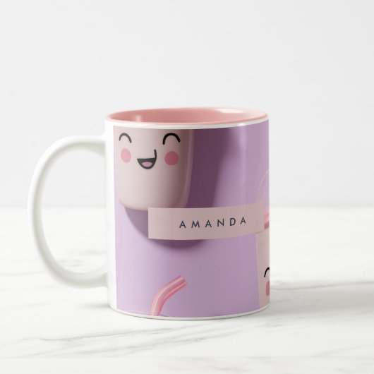 Personalized Cute Kawaii Pastel Smoothie Cup Faces ツートーンマグカップ (左)