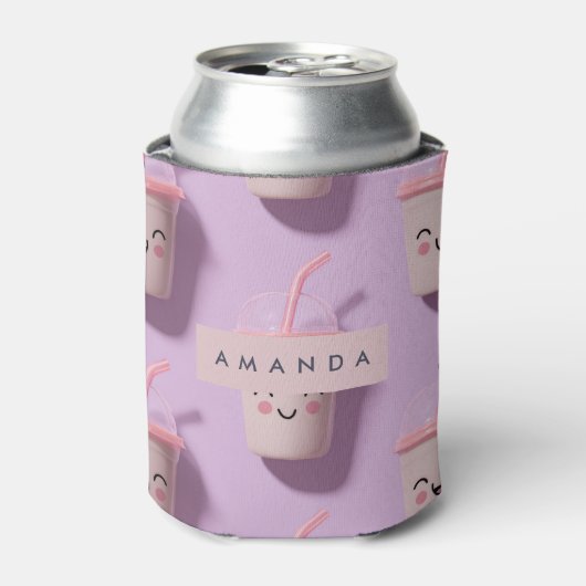 Personalized Cute Kawaii Pastel Smoothie Cup Faces 缶クーラー (缶正面)