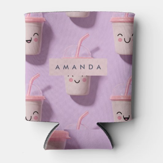 Personalized Cute Kawaii Pastel Smoothie Cup Faces 缶クーラー (正面)