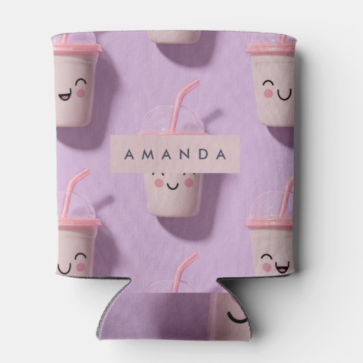 Personalized Cute Kawaii Pastel Smoothie Cup Faces 缶クーラー (裏面)